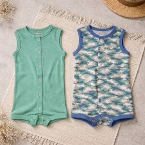 Hanes Green and Blue Kids One Pieces Bodysuits